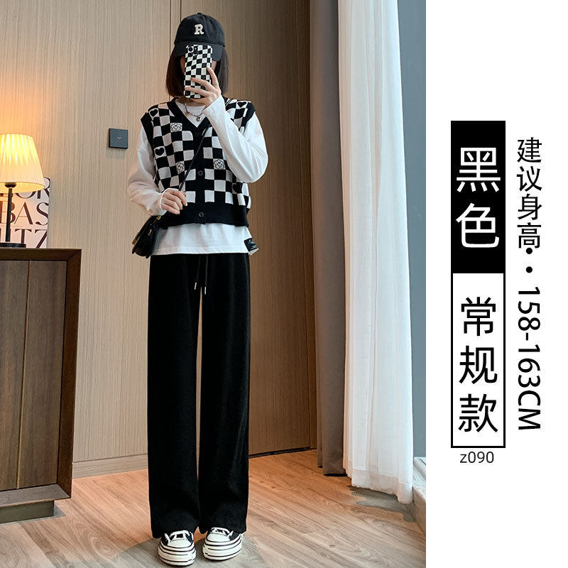 黑色加绒阔腿裤女秋冬2026新款加厚棉裤窄版直筒小个子灯芯绒裤子