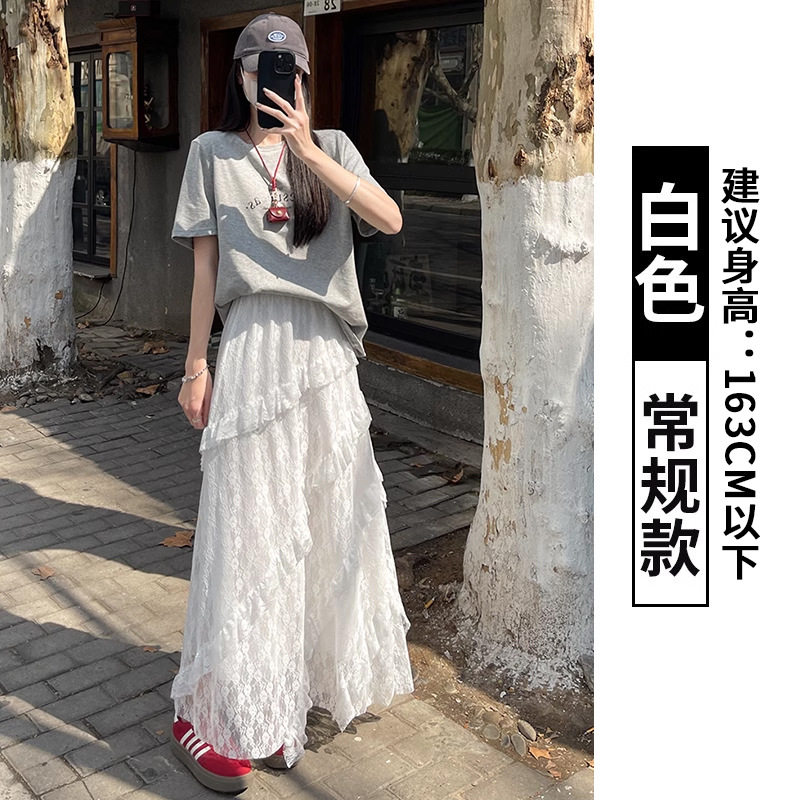 白色蕾丝半身裙女2026新款小个子秋季a字半裙长款不规则蛋糕长裙