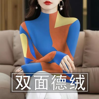 时尚洋气保暖上衣德绒半高领长袖