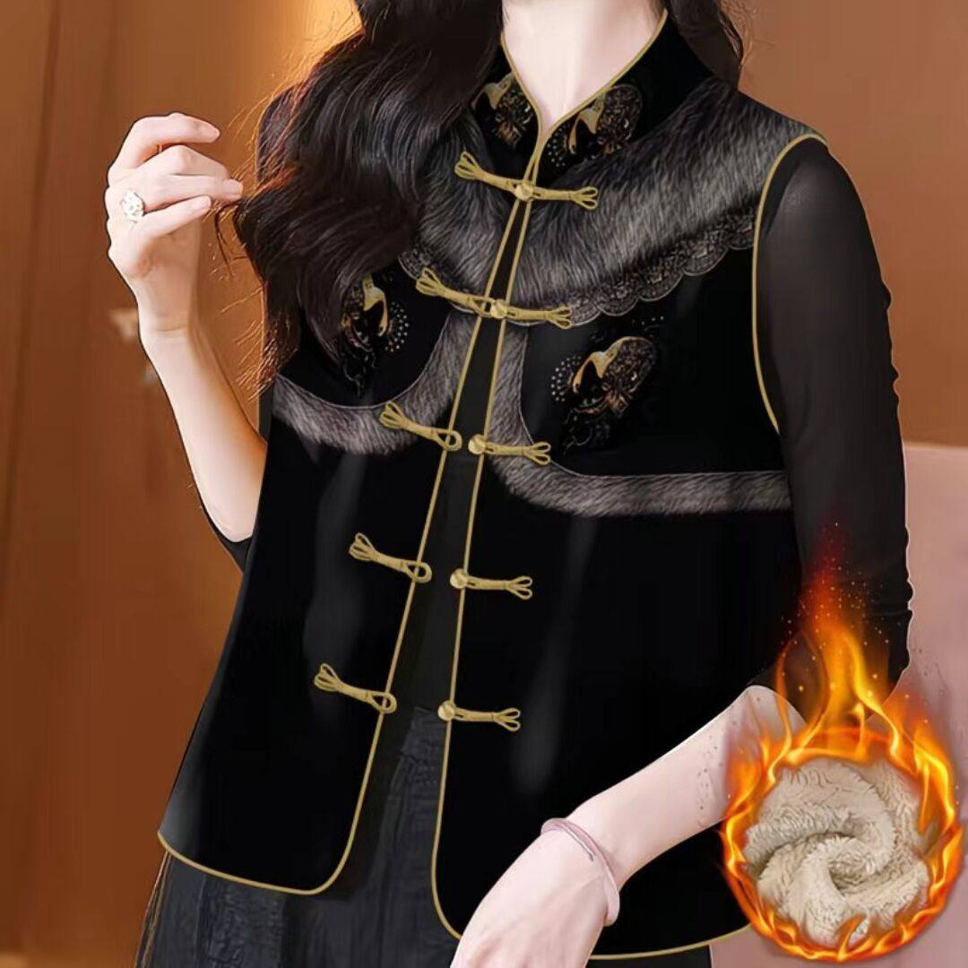 中式国风加绒盘扣马甲