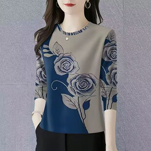 女2025秋季 打底衫 时尚 妈妈装 新品 遮肚洋气T恤衫 上新时髦圆领长袖