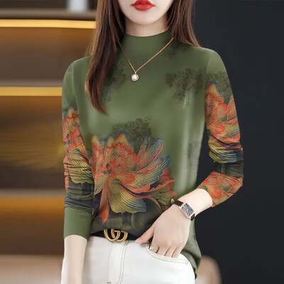 清仓~女半高领打底衫春秋款可外穿长袖t恤女打底时尚洋气高档面料