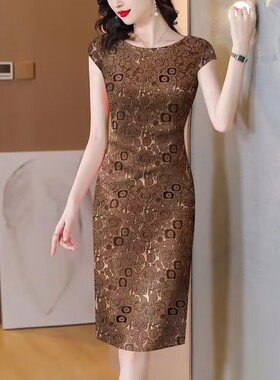 中长款改良旗袍连衣裙子女装夏季新款洋气印花打底内搭收腰长裙