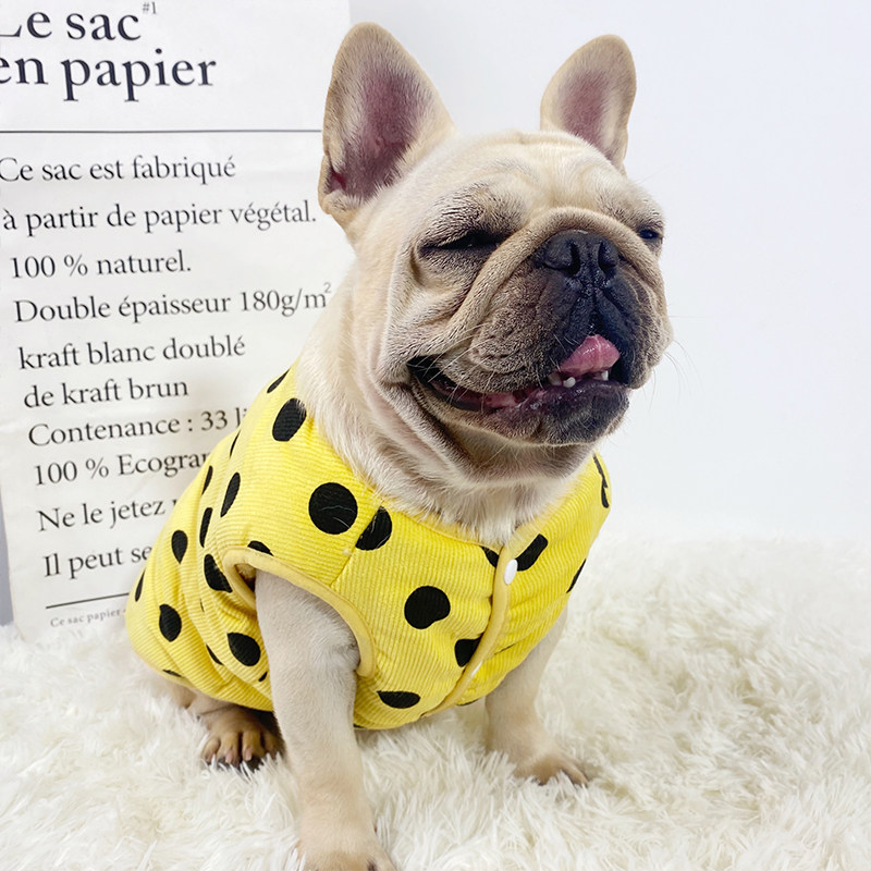 巴哥法斗衣服秋冬装加绒加厚棉背心可爱点点马甲幼犬斗牛犬狗衣服