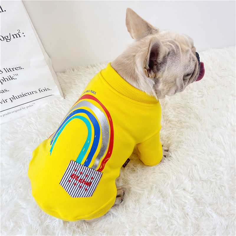 巴哥法斗衣服秋冬加绒卫衣纯棉舒适彩虹图案泰迪斗牛犬胖狗狗衣服
