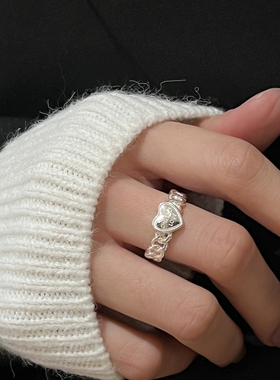 甜酷爱心英文字母链条戒指纯银女