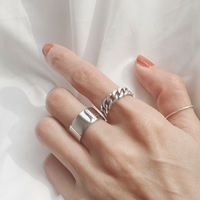 Korean simple and retro aged 925 sterling silver burned silver craft chain twist ring open ring ring thumbnail 5