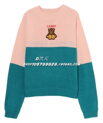 包邮春秋日本纯元里砂candystripper可爱小熊针织衫y2k拼色毛衣