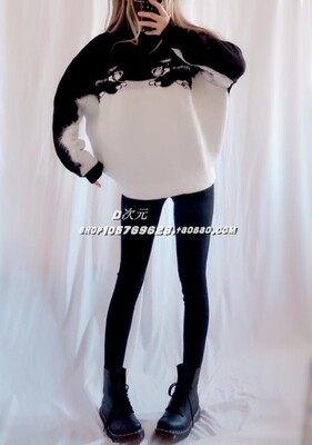 2026日本candystripper可爱猫咪狗宽松厚款宽松黑白针织毛衣