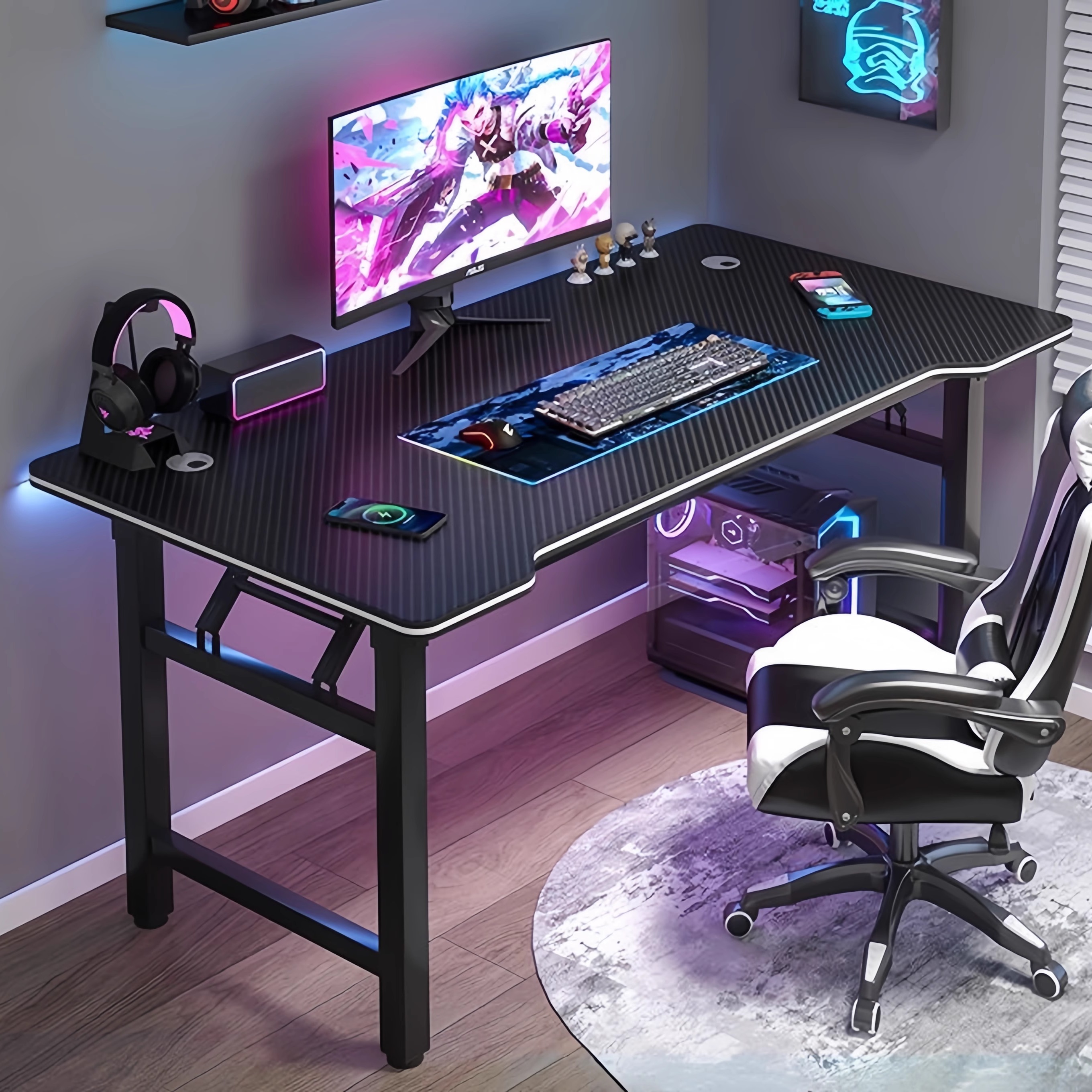 电脑桌可折叠台式碳纤维电竞桌家用游戏卧室出租房简易办公桌书桌