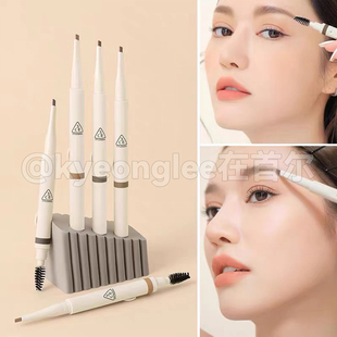 3ce眉笔双头超细带眉刷DEEP BROWN深灰棕持妆不晕染自然野生眉女