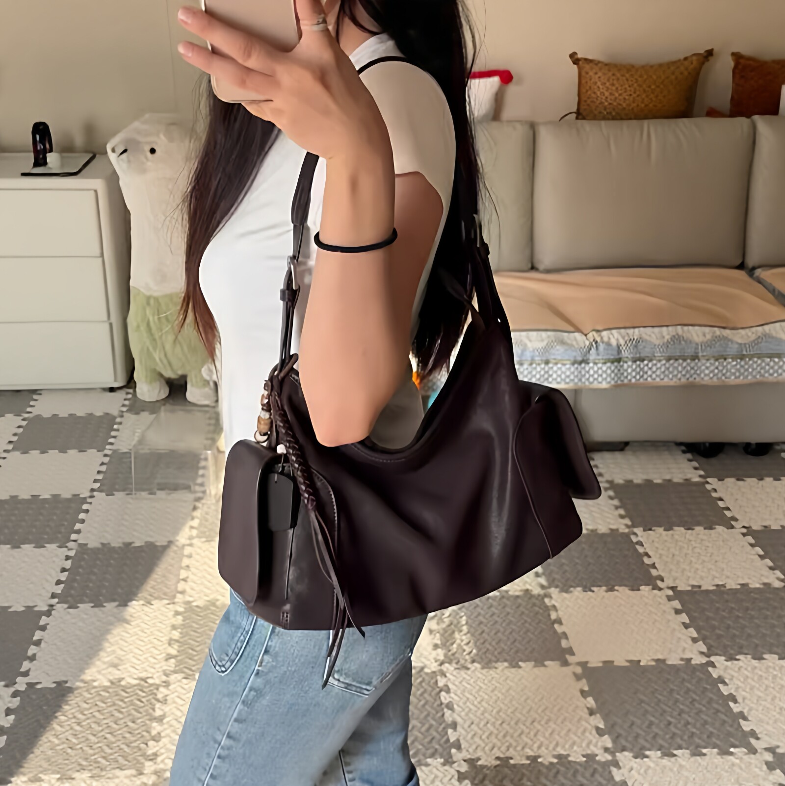 2026新款植鞣牛羊皮逍遥hobo吐司包枕头小个子斜挎单肩通勤包女