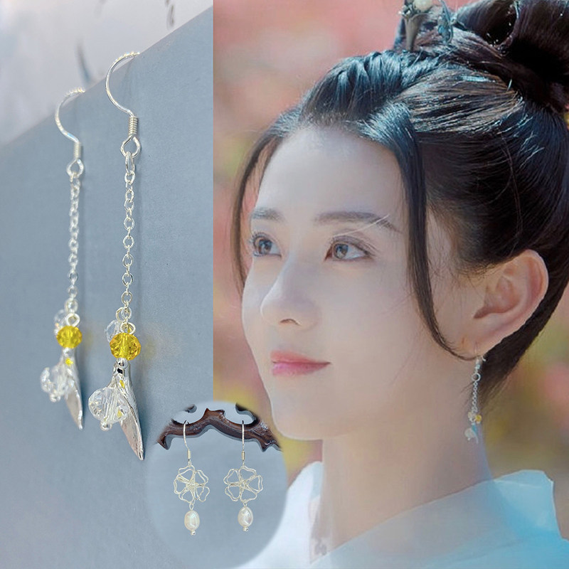 雁归西窗月谢小满梁洁同款耳环气质简约水晶耳饰天然珍珠花朵耳坠