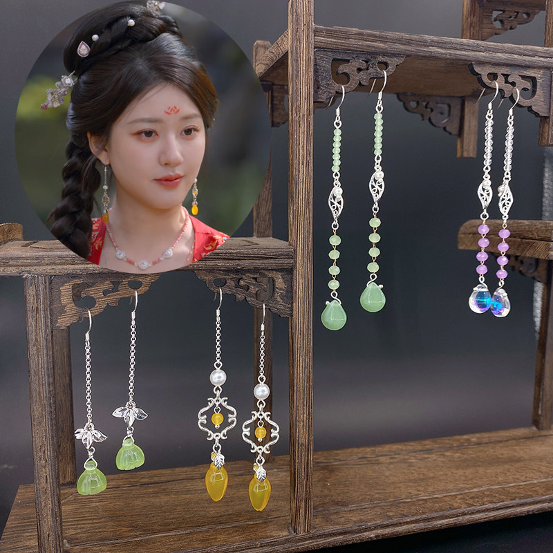 清新甜美玛瑙琉璃女水晶长款耳饰图片