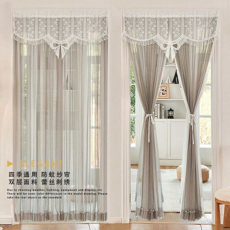 纱网门帘防蚊卧室蕾丝女孩出租屋隔断窗房门遮挡帘简易门门纱室内
