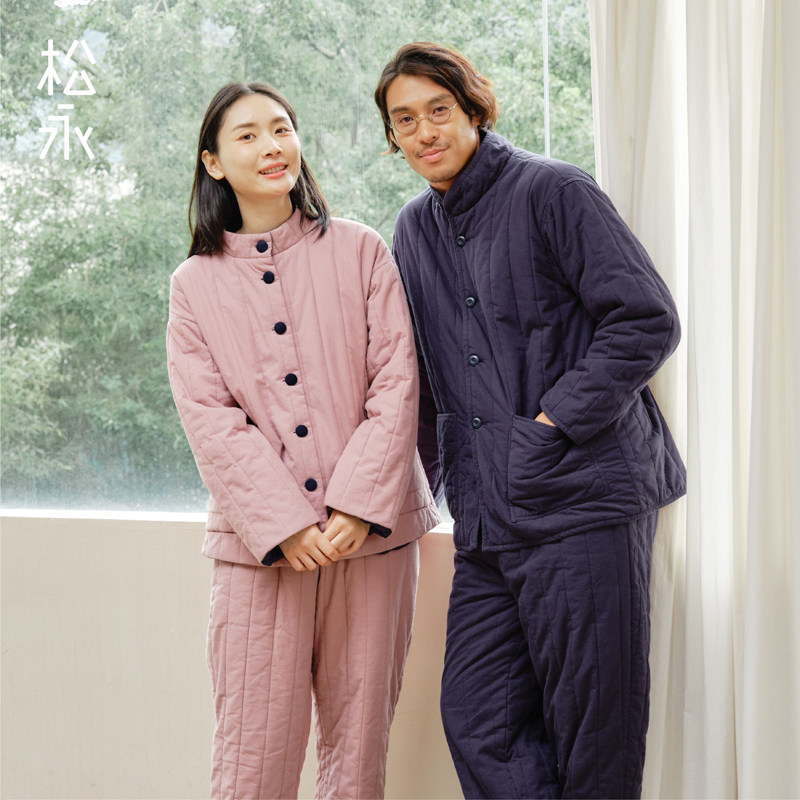 松永冬季夹棉加厚男女情侣睡衣长袖长裤家居服套装保暖新款可外穿