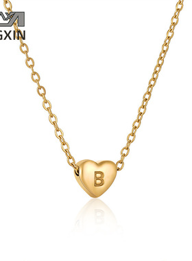 欧美ins风不锈钢爱心字母项链女钛钢桃心形字母小众锁骨链