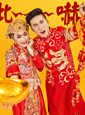 影楼中国风古装摄影道具元素塑料金元宝模型婚纱拍照黑色太子镜