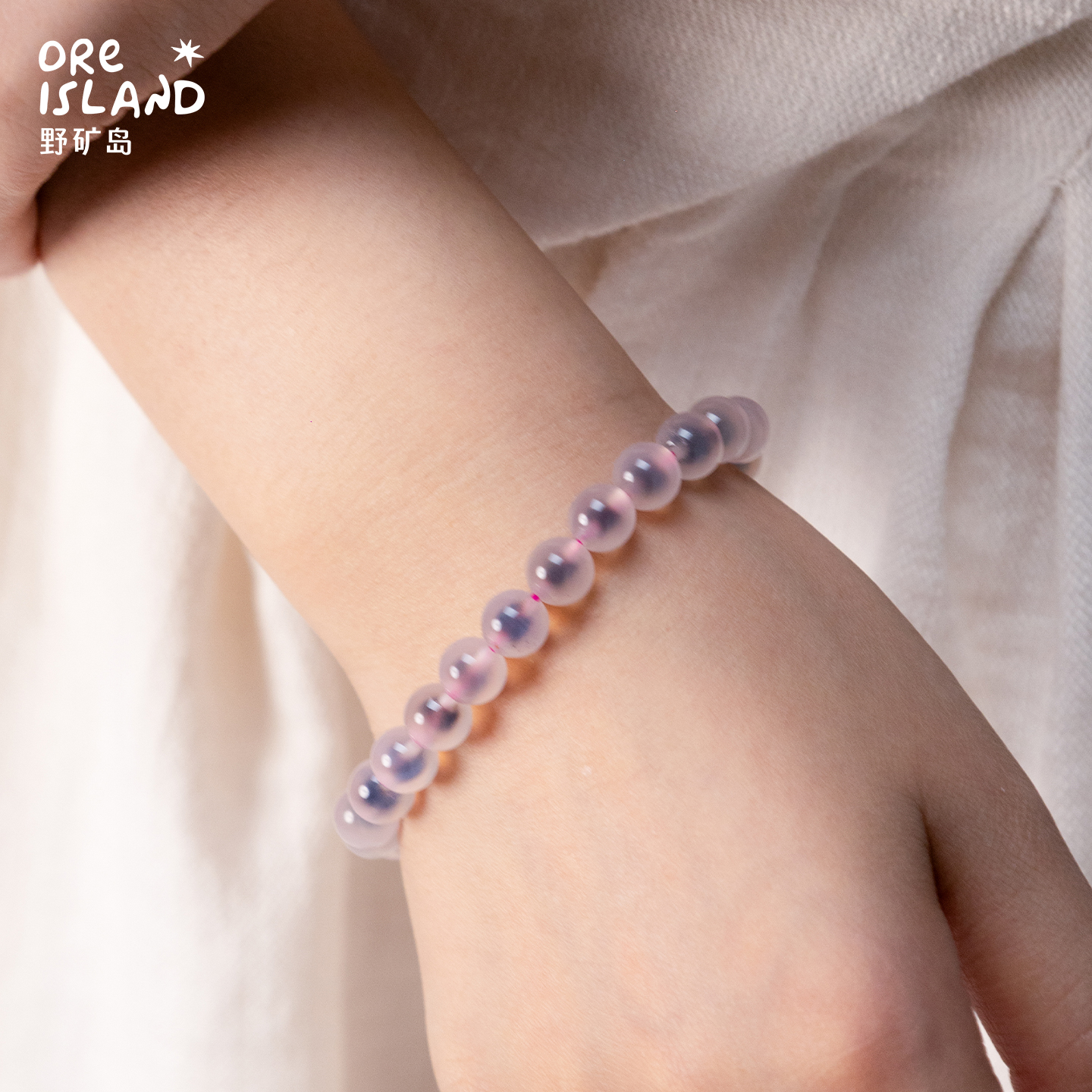 野矿岛天然粉玛瑙手链 糖心玛瑙少女粉圆珠单圈天然水晶女款手串