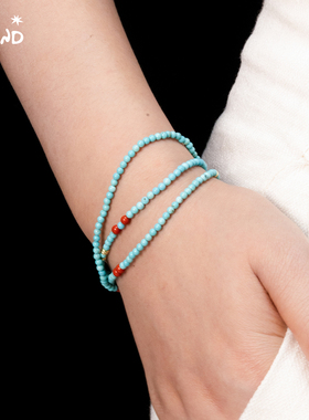 野矿岛高瓷绿松石三圈多宝手链3mm极细小米珠南红锁骨链新中式叠