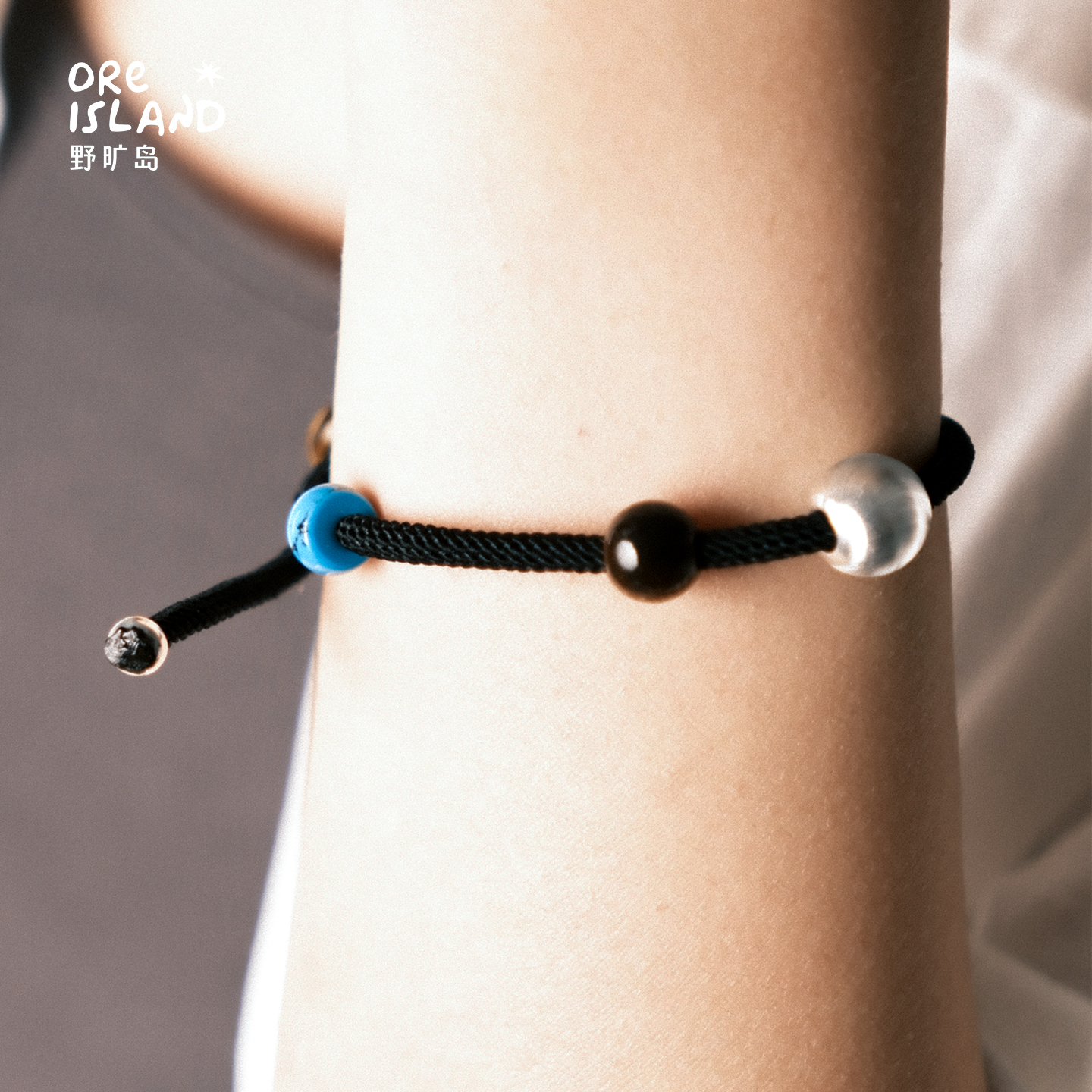 野矿岛原创虎眼石小众男女简约银彩色天然石玛瑙手绳手链无性别