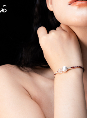 野矿岛S925银碎银不对称拼接石榴石项链高级感串珠水晶锁骨链红色