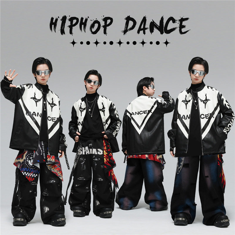 儿童街舞演出服男女童潮酷机车服外套炸街少儿hiphop舞台表演时髦