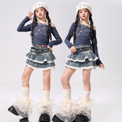 女童爵士舞服装潮酷时髦少儿jazz街舞演出服女孩套装秋冬酷辣上衣