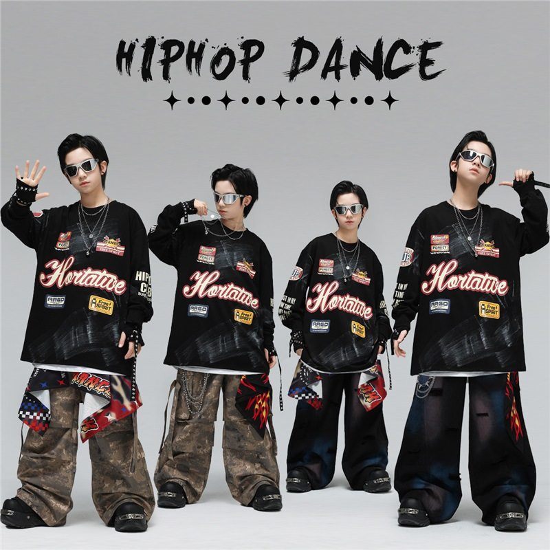 街舞儿童潮服嘻哈男女童酷帅套装hiphop少儿舞蹈元旦表演出服炸街