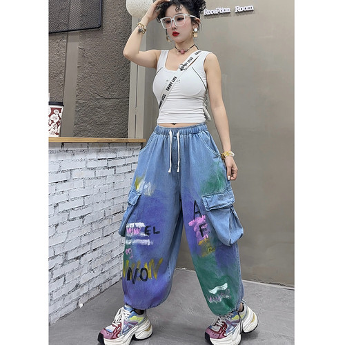 夏季宽松显瘦大口袋工装直筒裤女