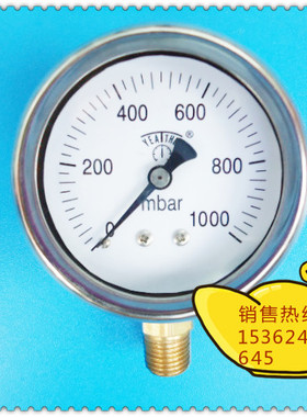60MM直立式0－1000mbar压力表 毫巴压力表 气压表 表壳不锈钢
