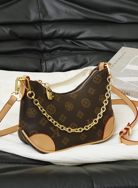 高级感老花轻奢链条包2025新款质感时尚牛角包百搭腋下单肩斜挎包