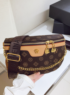 轻奢时尚老花链条包女式2025新款高级感复古宽带单肩包百搭斜挎包