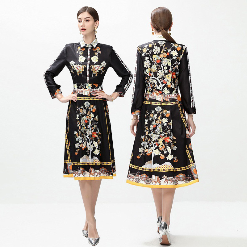 法式英伦风彩色大码长袖连衣裙