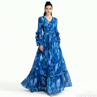 旅行度假拍照好看的大摆甜美仙女连衣裙法式名媛明星走秀礼服长裙