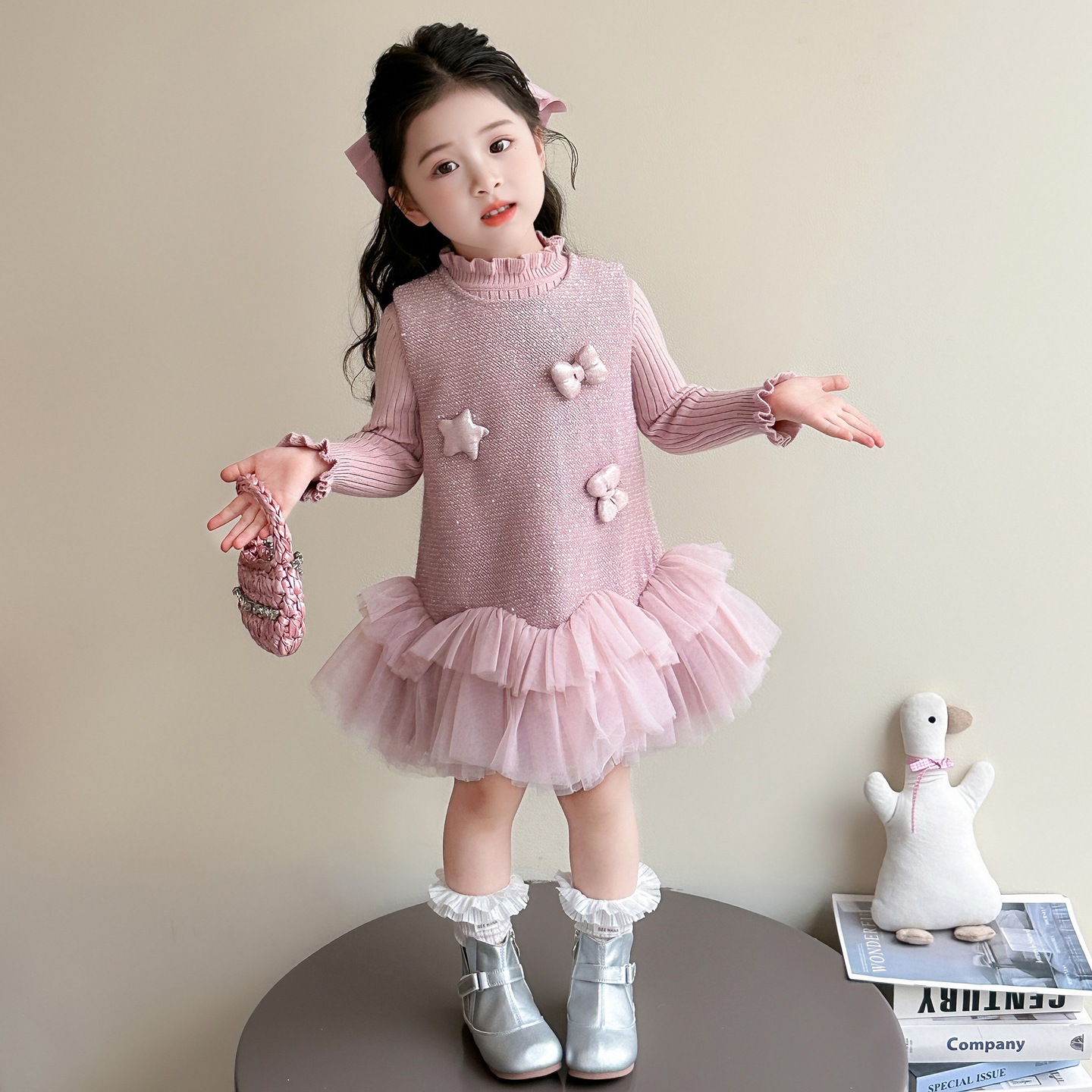 女童秋冬季两件套套装儿童背心裙