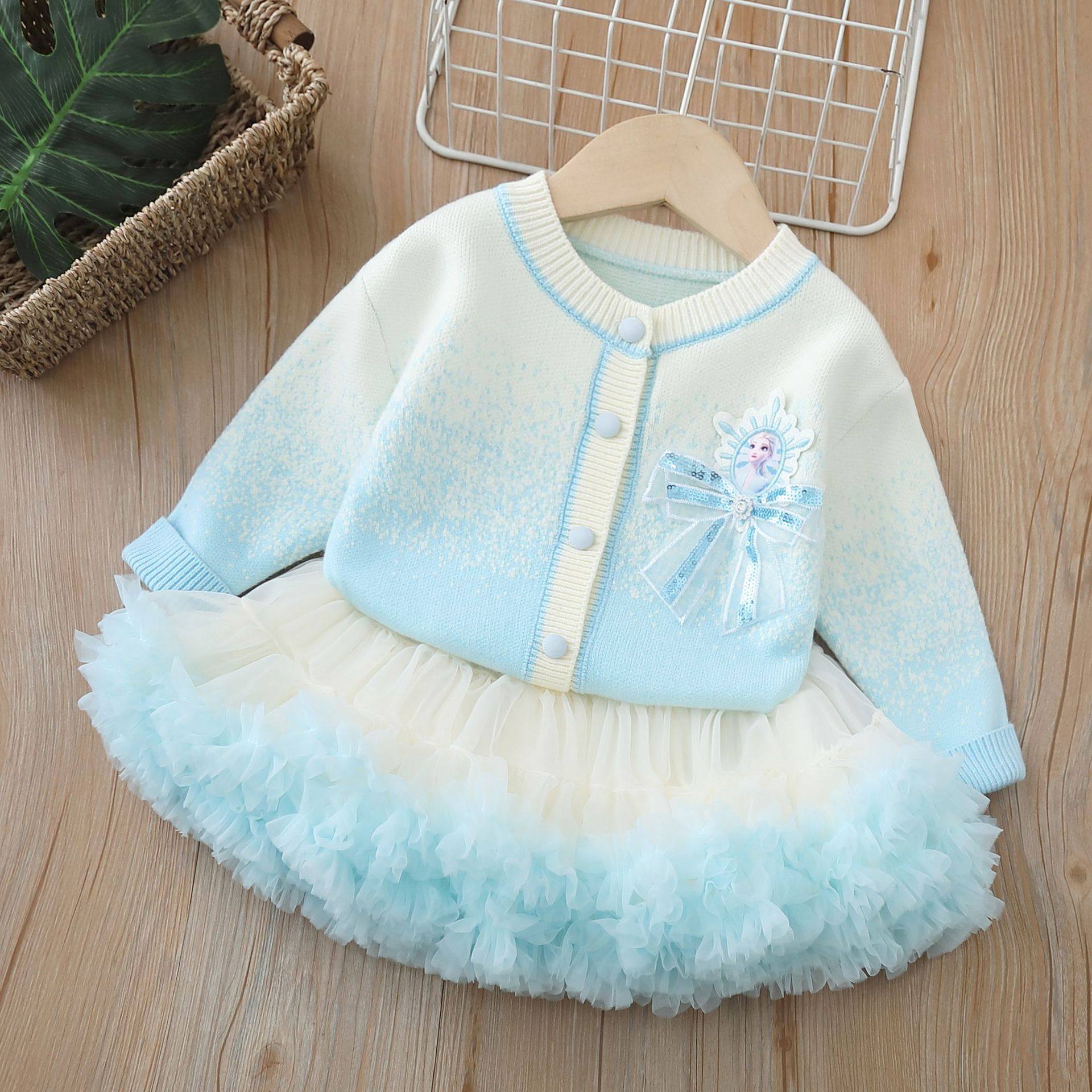 女童艾莎毛衣套装儿童爱莎上衣加绒秋冬季冬装童装女宝短裙半身裙