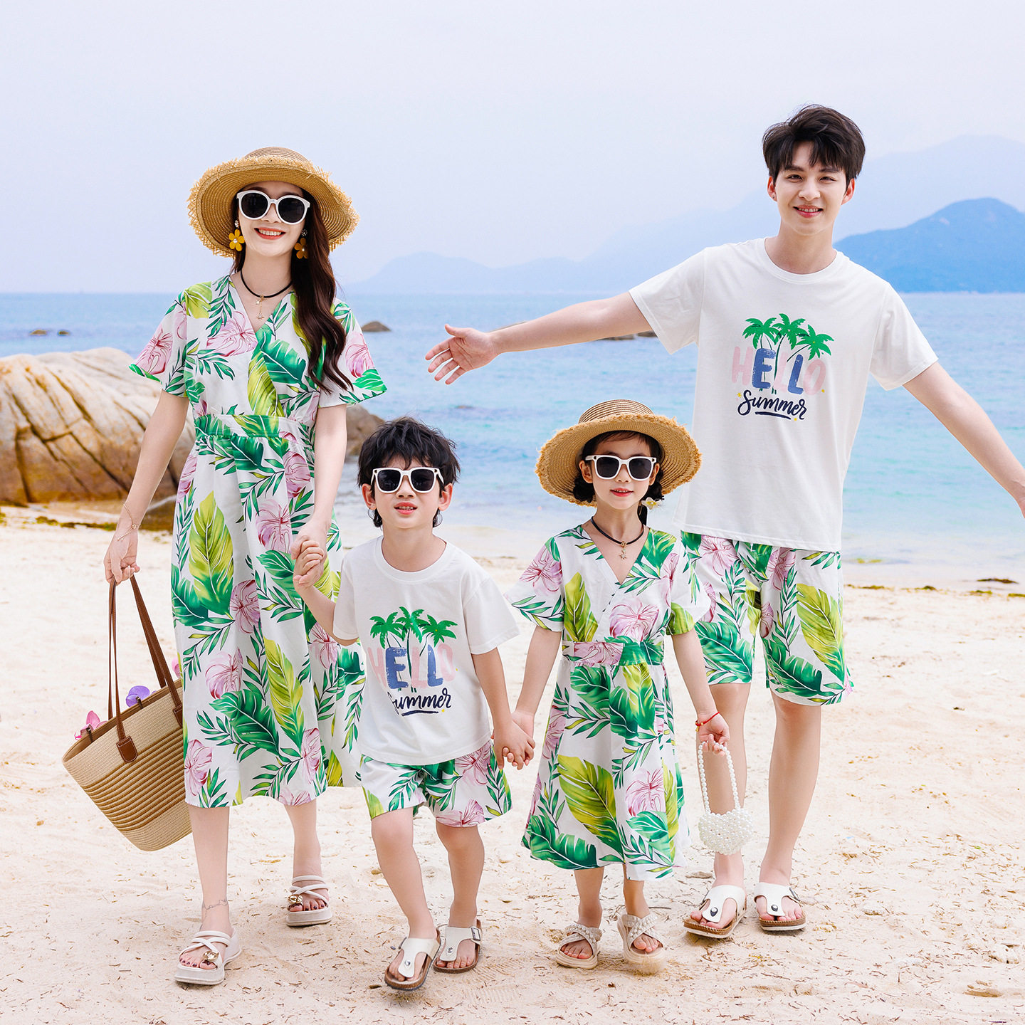 亲子装夏季海边度假亲子套装新款