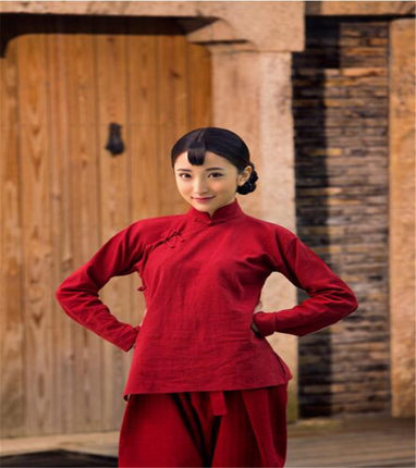 九儿演出服装女村姑衣服女九儿服装女儿童农民舞蹈服红高粱新款