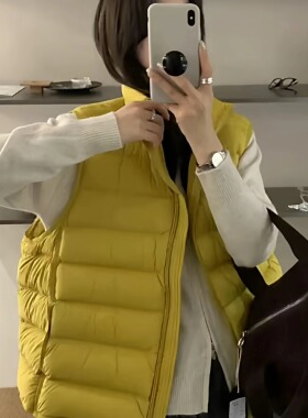 90白鸭绒排骨羽绒黄色马甲女2025新款韩版简约小个子宽松背心外套