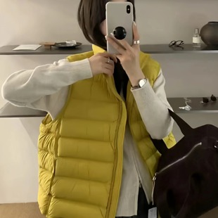 90白鸭绒排骨羽绒黄色马甲女2025新款韩版简约小个子宽松背心外套