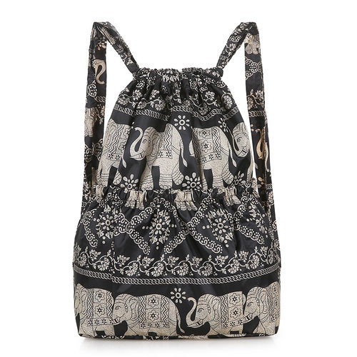 大容量百搭抽绳印花尼龙双肩包