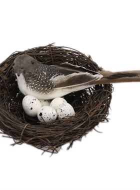 鸟巢手工草编拍照道具装饰摆件