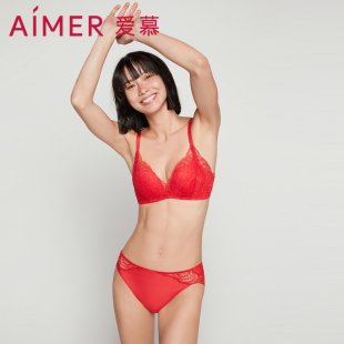 爱慕专柜新款涟涟有余中腰三角裤女士性感红色蕾丝内裤AM226941