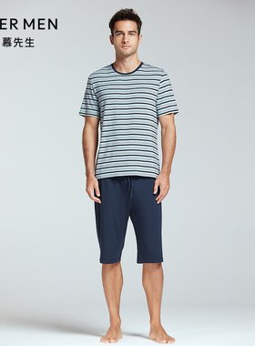 爱慕先生家居男22SS条纹情怀莫代尔薄款夏季短裤NS42F712