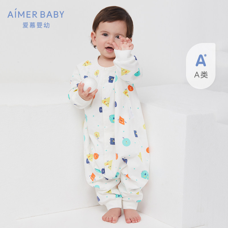 A类春秋冬爱慕儿童6月+中性婴幼儿宝宝双层印花棉氨纶分腿睡袋