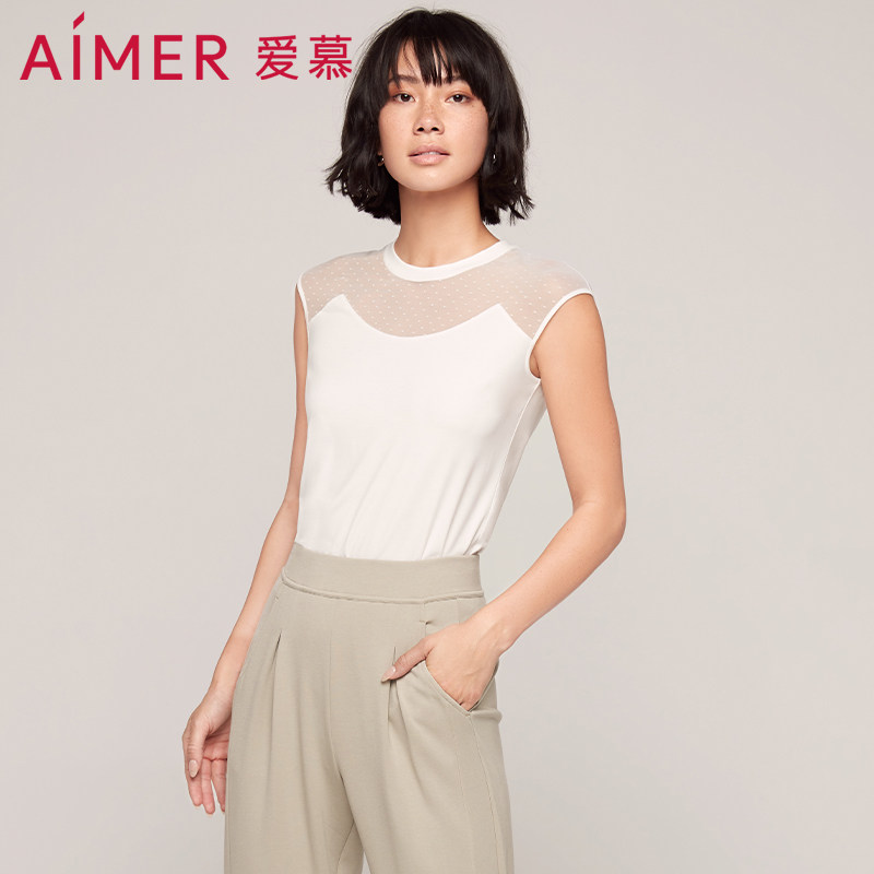 爱慕睡衣女可外穿莫代尔舒适圆领白色无袖上衣AM725612