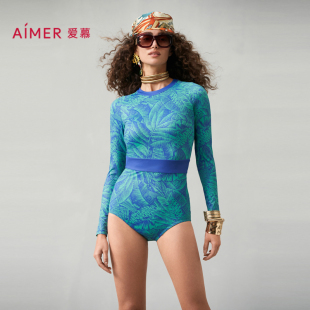 爱慕南法假日女士沙滩性感海边长袖 连体泳衣AM689762