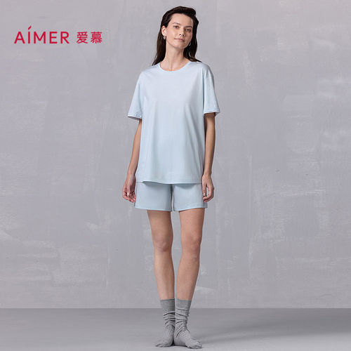 爱慕25春夏悦棉家居睡衣女棉质干爽套头短袖短裤套装AM46B401