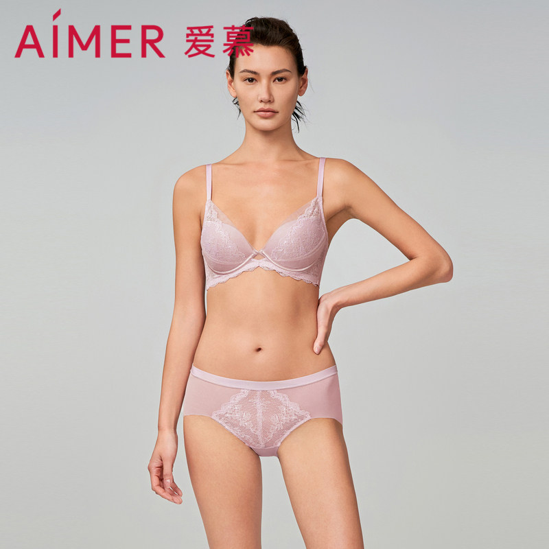 爱慕内裤女性感蕾丝纯色棉质底裆中腰平角裤AM238871